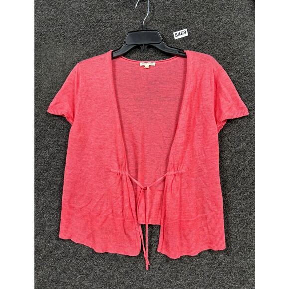 Eileen Fisher Linen Open Front Cardigan Sweater Womens Size M Coral Short Sleeve - Picture 1 of 8